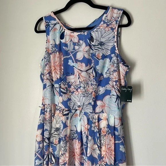 Nwt Gabby Sky Floral Fit & Flare Keyhole Dress Sleeveless - Picture 2 of 14